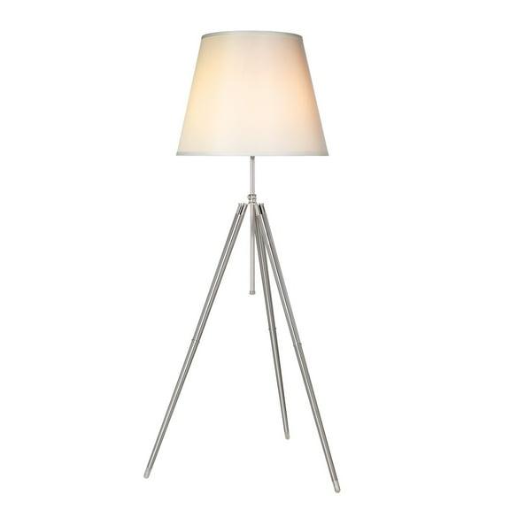 Benjara 66 Inch Floor Lamp with White Drum Shade, Modern Chrome Metal Tripod Base