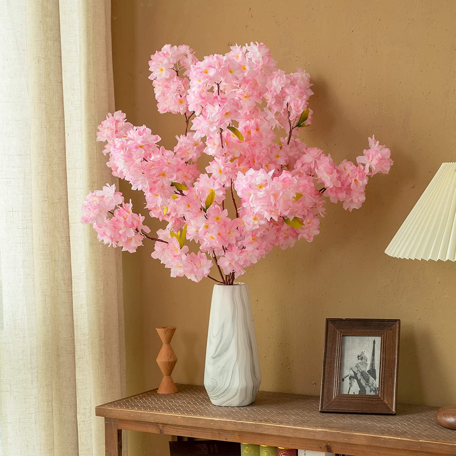 Silk Cherry Blossom Branches, 39.3in Artificial Cherry Blossom Tree Stems, Fake Plum Blossom Flowers Arrangement for Wedding Home Japanese Decor, Set of 3