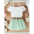 thumbnail image 5 of FEORJGP Kids Toddler Girls 2Pcs Summer Outfits 12M 18M 2T 3T 4T 5T Infant Baby Off Shoulder T-Shirts Short Sleeve Strap Tops + Pleated Skirt A-line Skirts Set Little Girl Fashion Casual Daily Clothes, 5 of 8