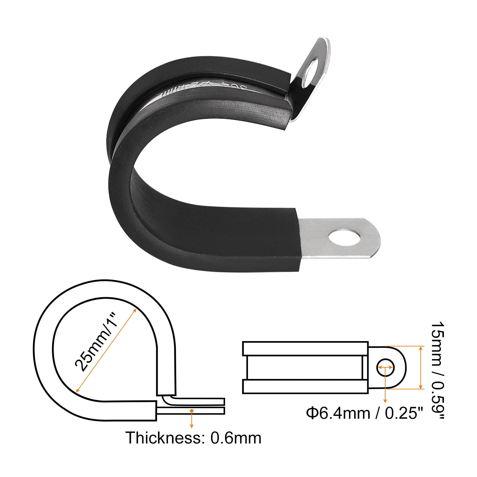 Uxcell 24Pack 1" Cable Clamp R Shape Stainless Steel Rubber Cushioned Pipe Strap