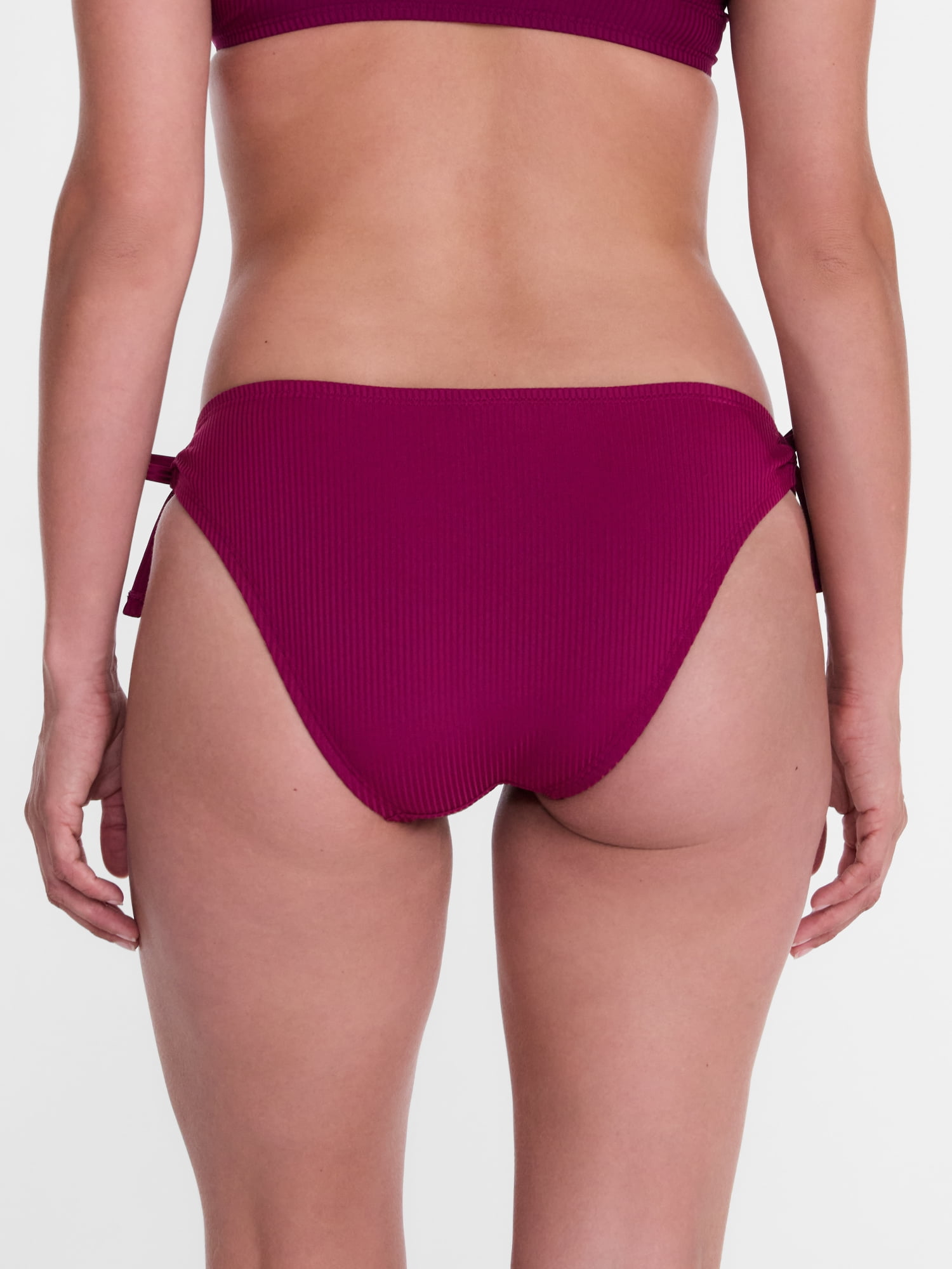 Time and Tru Women's and Women's Plus Low Rise Side Tie Ribbed Bikini Bottoms, Sizes XS-2X