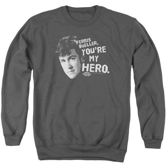 Ferris Bueller My Hero Adult Crewneck Sweatshirt Charcoal