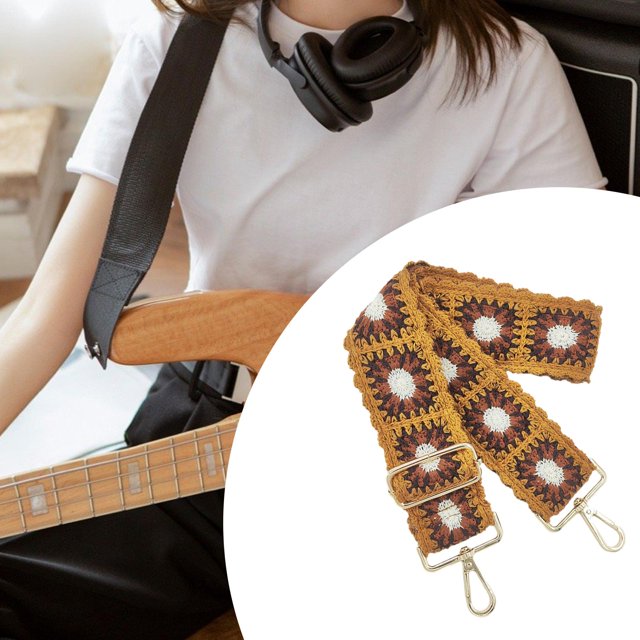 Correa de guitarra bohemia, correa cruzada de 2 pulgadas de ancho, cómoda, portátil, correa de bolso multiusos de 53 pulgadas de largo para bolsos de Marrón