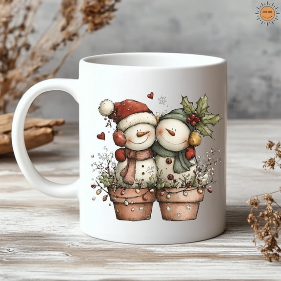 PerS1onalized Snowman Couple Mug H1andDrawn CH1Ristmas Coffee Cup