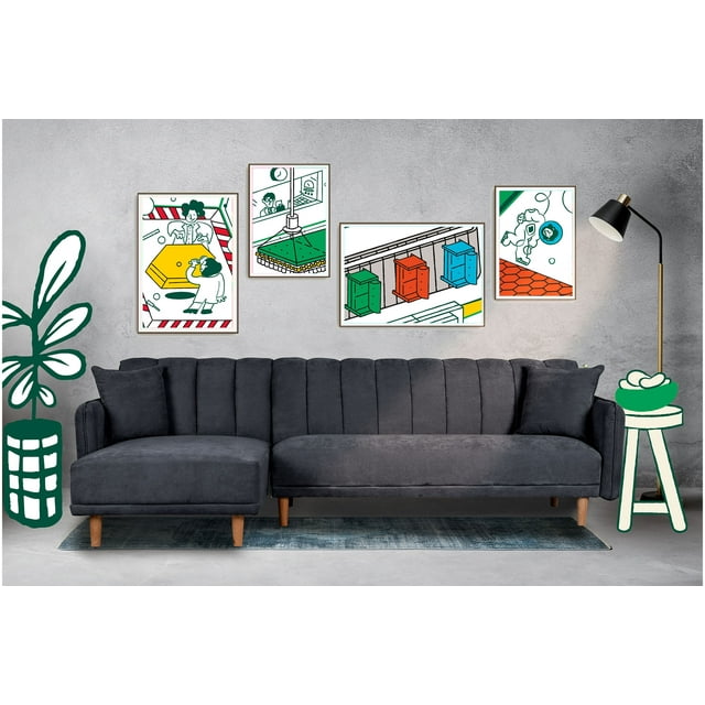 Sala Modular Sofá Cama Reversible De Velvet Gris Oxford Beehive Memory Foam Modelo Bottari