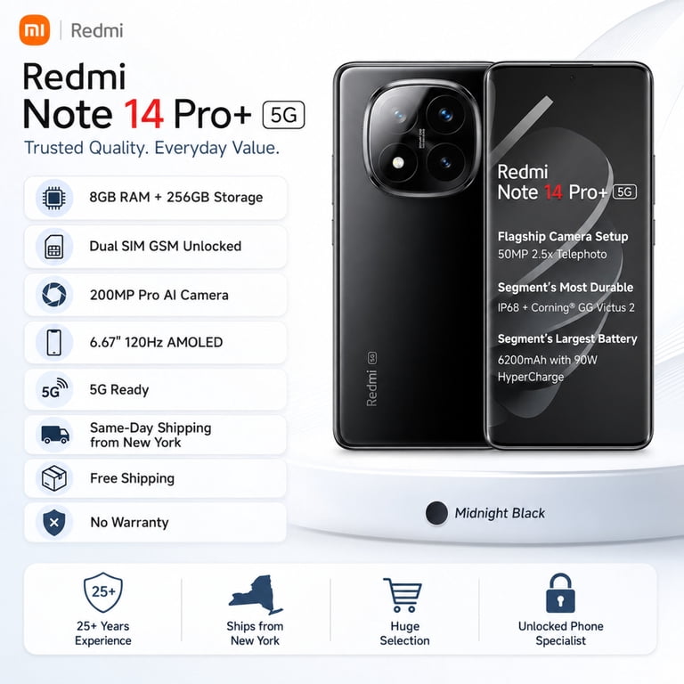 Redmi Note 14 Pro Plus 5G 256GB ROM 8GB RAM Dual SIM GSM Unlocked