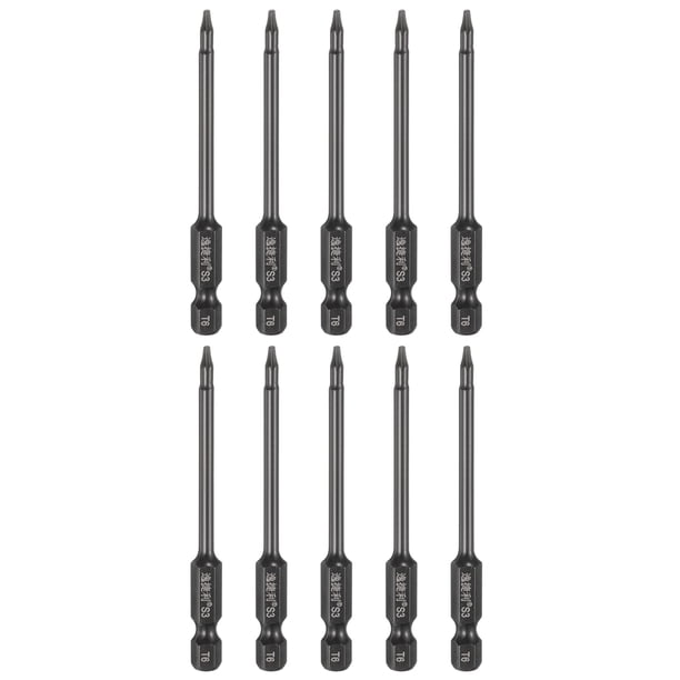 Uxcell 10pcs Punta de Destornillador Torx T6 1/4" Hex Shank 75mm/3" Longitud Acero S3 Magnético a Prueba de Manipulación Cabeza Estrella de 6 Puntos, Negro