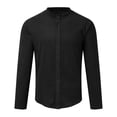 thumbnail image 2 of Camisas s Para Hombre Camisa al libre sin cuello de color sólido de manga larga de algodón de otoño e invierno para hombre (Black, S), 2 of 5