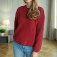 thumbnail image 5 of Aueoeo Casual Sweater Women Fall Winter Sweater Long Sleeve Ribbed Knit Pullover Loose Crewneck Sweater Wine M, 5 of 7