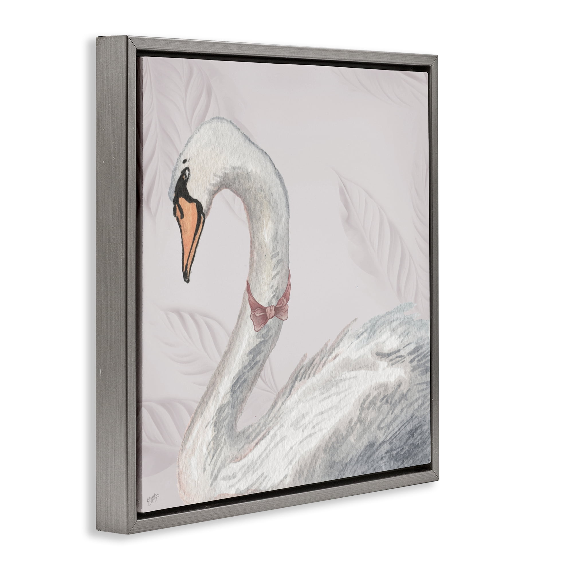Stupell Industries Soft Classic Swan & Bow Gray Framed Floater Canvas Wall Art, design by Elizabeth Medley