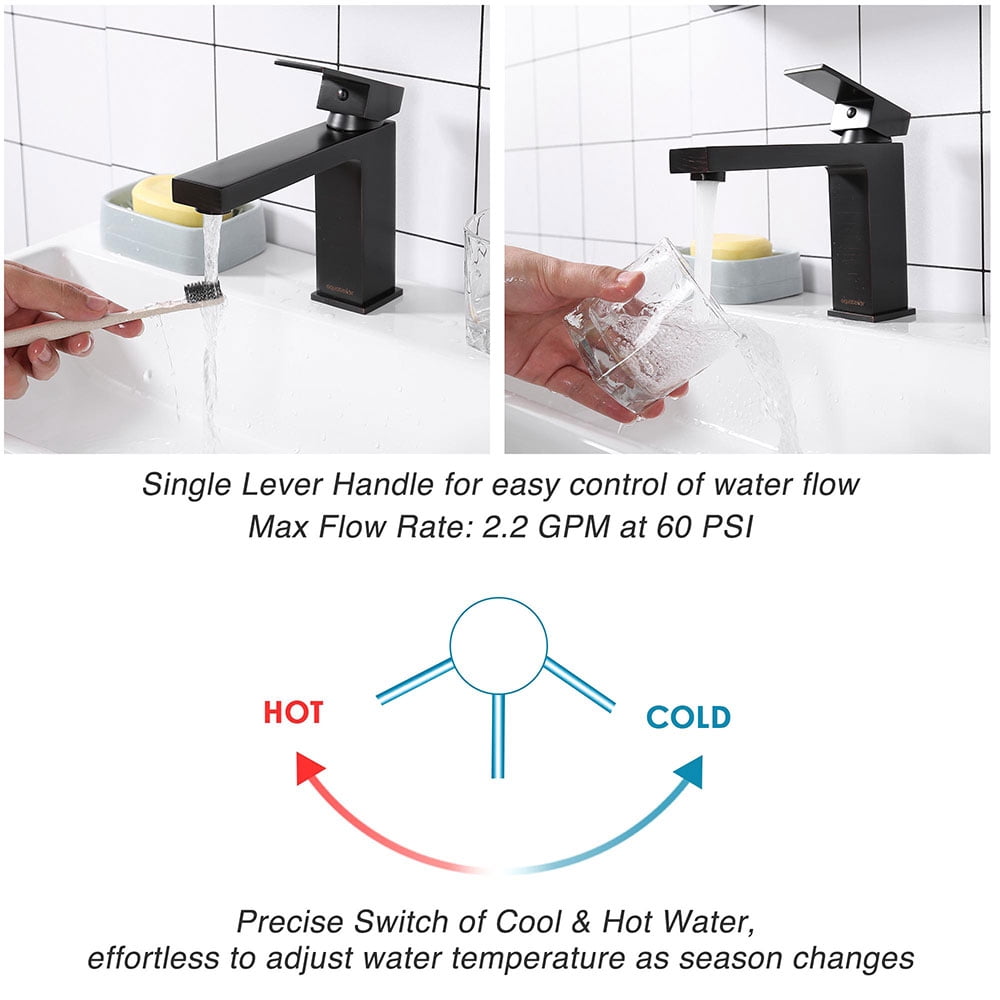 Aquaterior 1 Hole Bathroom Sink Faucet Square Single Handle Cold Hot Water ORB