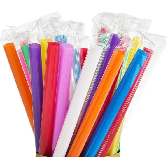100 PCS Jumbo Plastic Smoothie Straws, Colorful Disposable Large Wide Milkshake Straws, 10.3" Long and 0.4" Wide, 8 Assorted Bright Colors