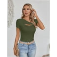 thumbnail image 4 of Womens Fashion Fall Clothes One Piece Cutout Tops short Sleeve Slim Fitted Shirts Tee Tshirts, 4 of 6