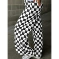 thumbnail image 5 of Women's Checkered Pants Wide Leg with Elastic Waist & Pockets Comfortable Casual Black XL, 5 of 7