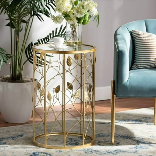Baxton Studio Anaya Table d'Appoint Moderne et Contemporain Charmant, Fini Or Brossé, Métal et Feuille de Verre