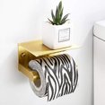 thumbnail image 2 of Soporte para papel higiénico, soporte para pañuelos de baño para montaje en pared con estante de almacenamiento, autoadhesivo, aluminio (dorado), 2 of 5