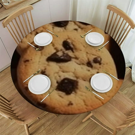 

Sheronv Cookies Coffee Breakfast Round Tablecloth Stain Resistant & Washable - Indoor Outdoor Dining Wedding Party Decor 100% Polyester Fiber Outdoor Fitted Elastic Edge 38 -42
