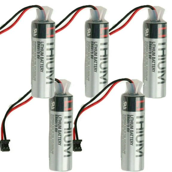 (5 Pack) 3.6V ER6V Replacement Battery for PLC Battery ER6VC119A ER6VC119B with Black Plug