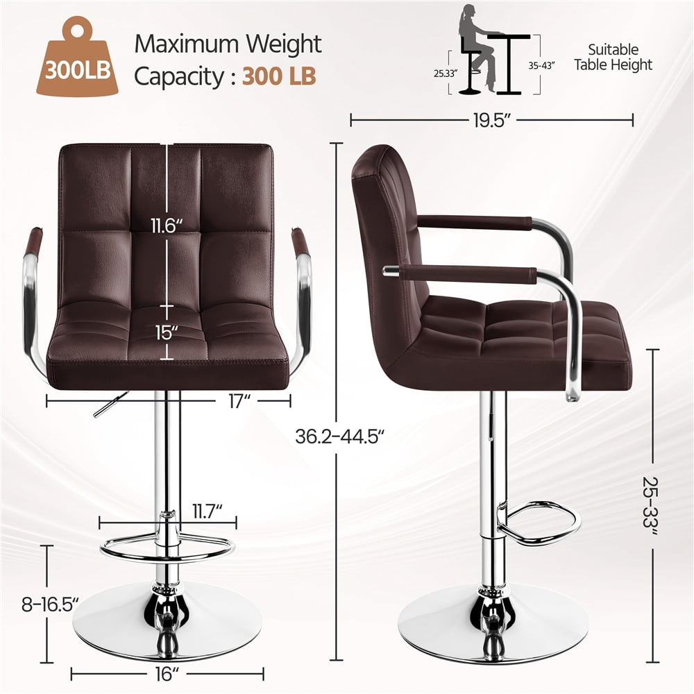 Yaheetech PU Leather Bar Stools with Armrests and Footrest, Set of 4, Brown