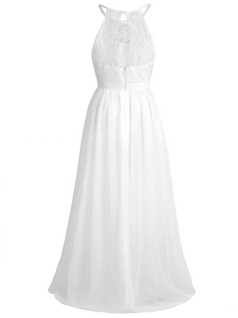 Aislor Kids Girls Halter Neck Floral Lace Chiffon Dress Junior Bridesmaid  Wedding Evening Party Prom Maxi Gown - Walmart.com