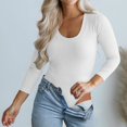 thumbnail image 4 of SNOWSONG Clearance! Womens Bodysuit, Womens Casual Jumpsuit Long Sleeve Tight Sexy Ribbed Bottomed Jumpsuit, Plus Size Bodysuit, Sexy One Piece Swimsuit, Shirts for Women 1 PC One Piece White S, 4 of 4
