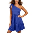 thumbnail image 2 of Aimik Women's One Shoulder Tie Strap Mini Dress Summer Solid Flowy Ruffle Hem Skirt Dress Lightweight Beach Vacation Dress, 2 of 6