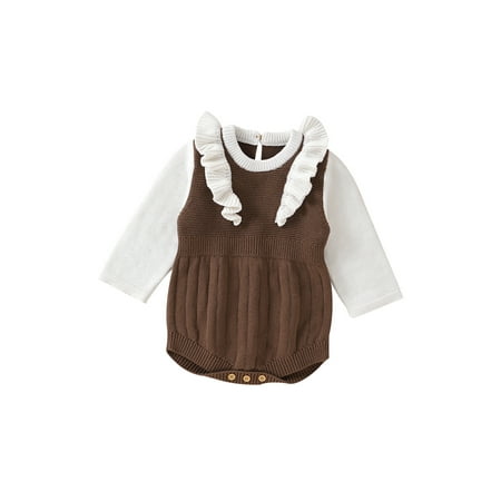 

Binpure Infant Baby Girl Knit Jumpsuit Contrast Color Long Sleeve Crew Neck Ruffle Snap Romper for Spring Autumn