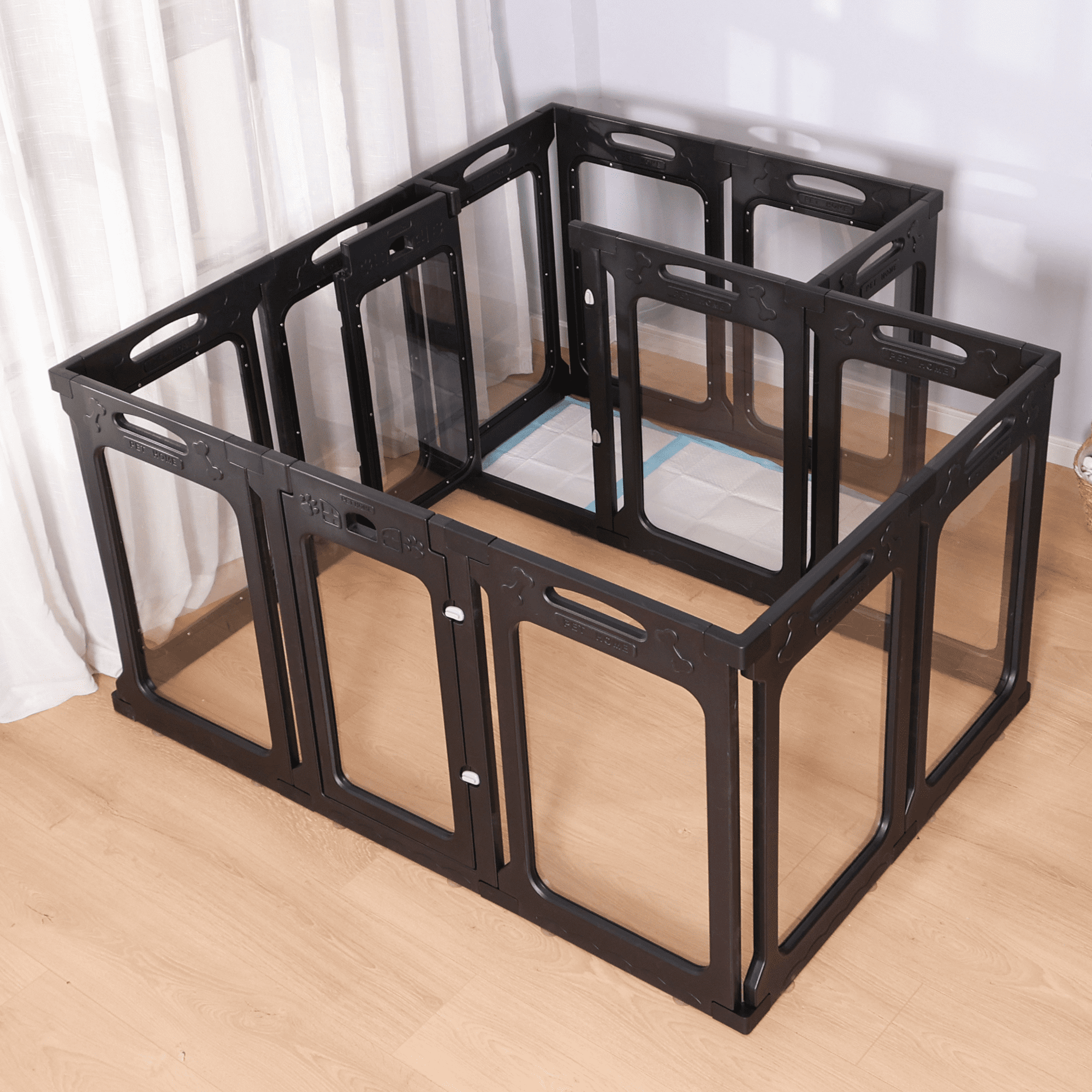 Qoility Clear Dog Playpen with Door - Height 24 Inch, 10 Panels - Reduces Indoor Puppy/Small Dog Anxiety, White
