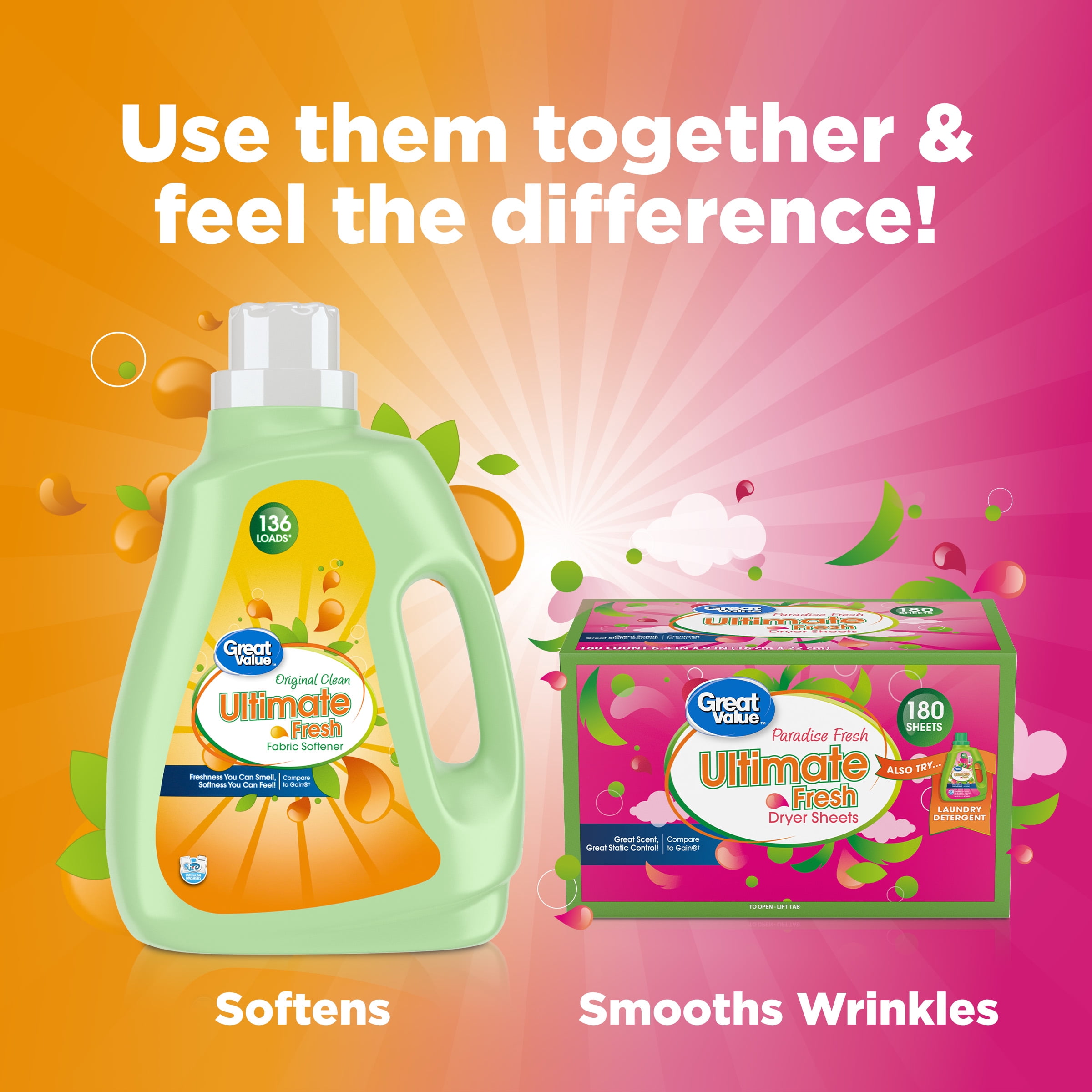 Great Value Ultimate Fresh Dryer Sheets, Paradise Fresh, 180 Count, Compare to Gain®