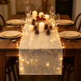 thumbnail image 4 of PoyoKee Sheer Table Runner 118" x 11", Sheer Star Table Cloth, Golden Organza Tablecloth, Party Decorations for Kitchen and Dining Home Decor Wedding, 4 of 6