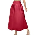 thumbnail image 2 of Women's High Waist Maxi Skirt with Elastic Wide Waistband Loose Fit A Line Long Skirt Casual Solid Flared Hem Design Red L, 2 of 6