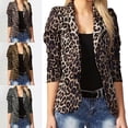 thumbnail image 6 of Yinreli Lady Blazer Leopard Print Turn-down Collar Single-breasted Slim Suit Coat for Work, 6 of 8