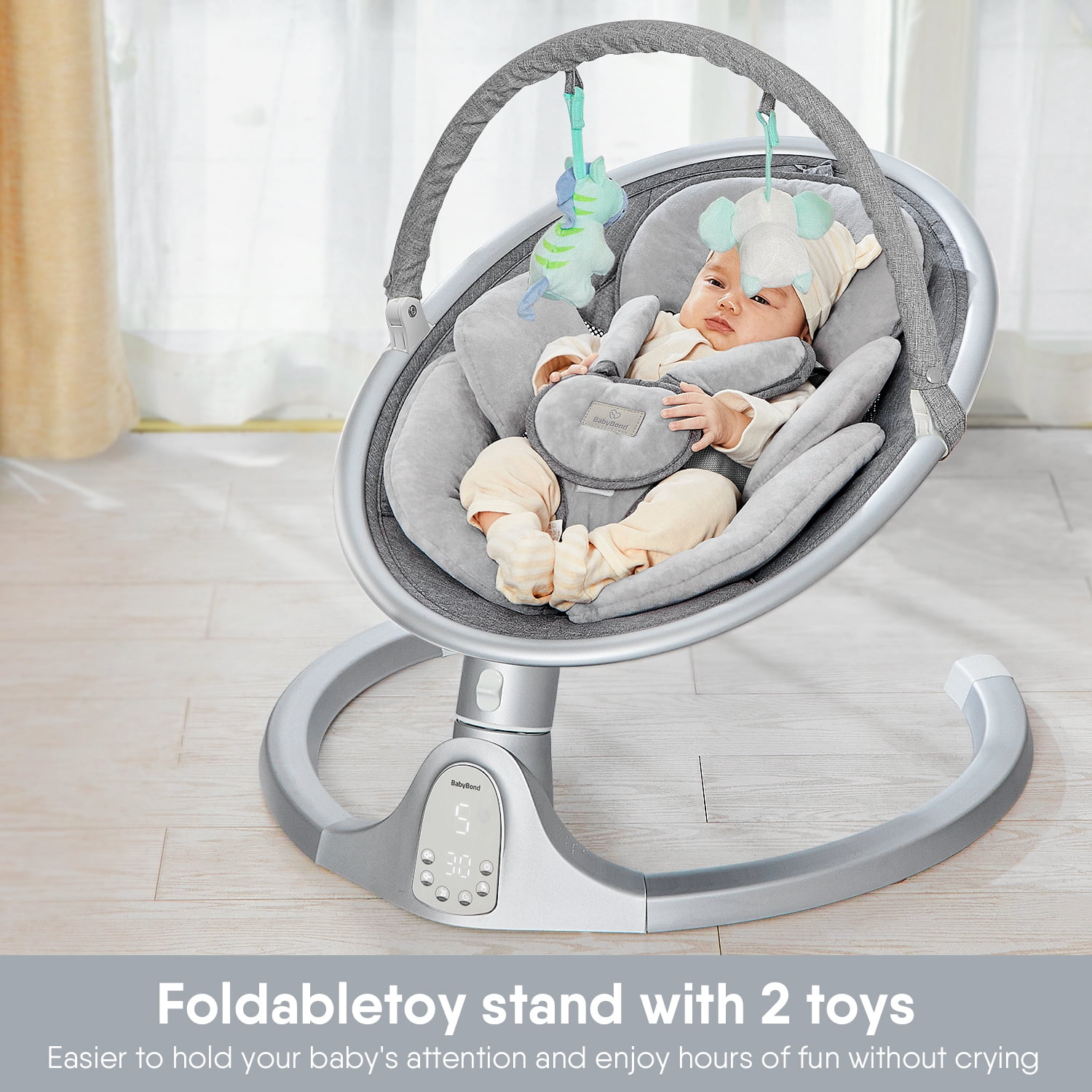 Baby Swing for Infants, Portable Swing for Baby Boy Girl,Remote Control Indoor Baby Rocker with 5 Sway Speeds,1 Seat Positions,10 Music and Bluetooth