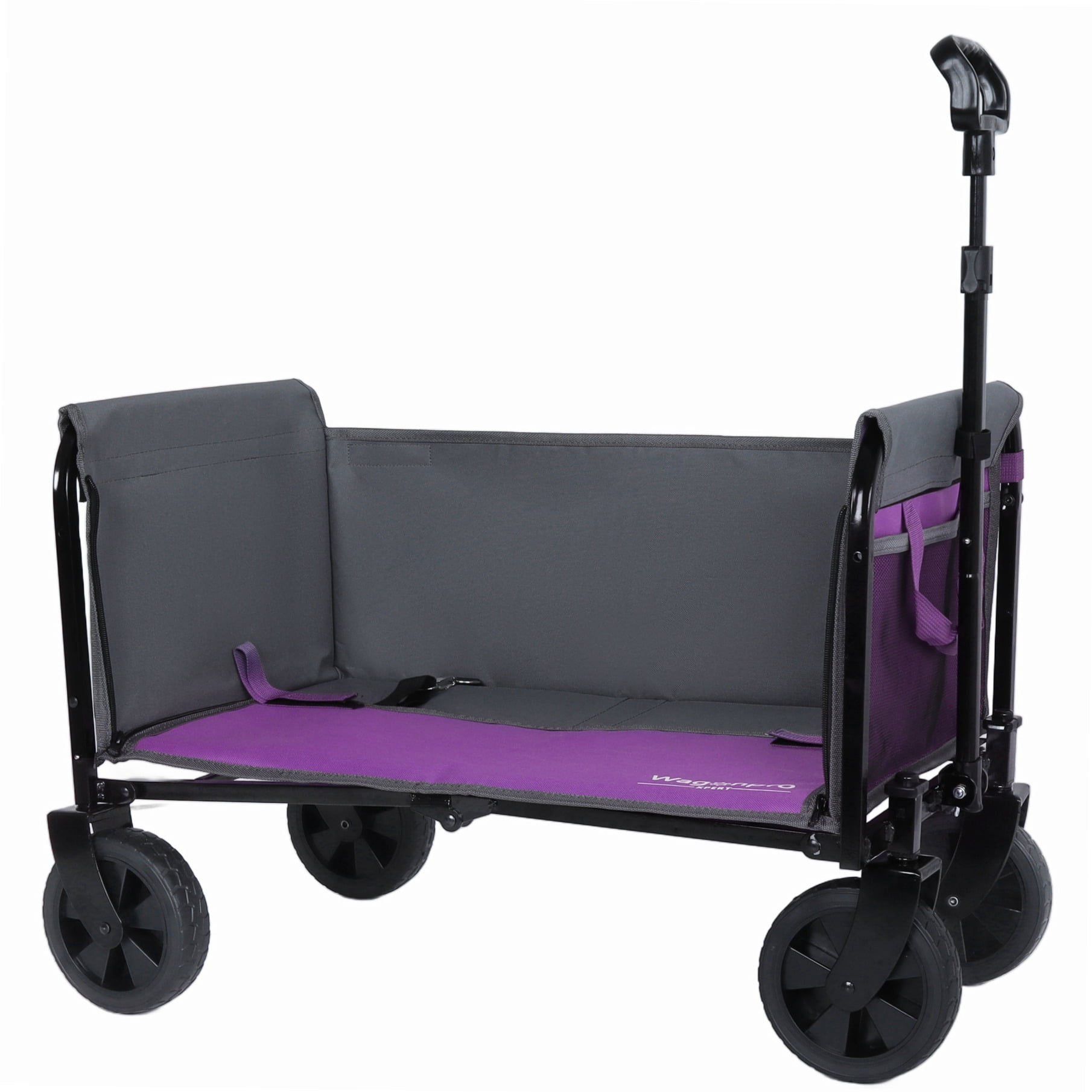 All-in-One Convertible Folding Wagon Cart with Bench Seat and Dog Leash, Heavy Duty Utility Trolley with All Terrain Wheels, Lightweight Shopping Cart for Beach, Garden, Camping, Sport, Purple