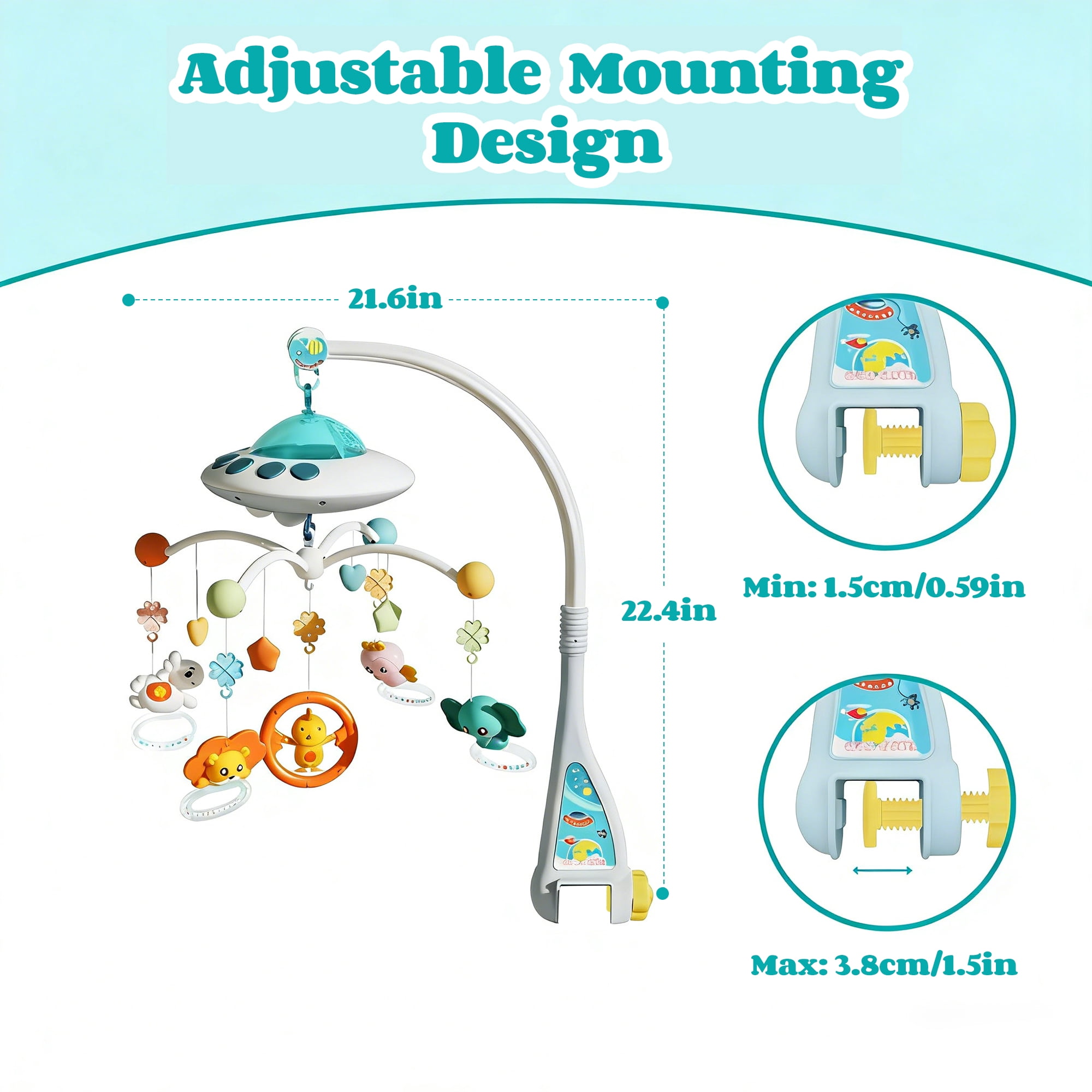 FVLOENG Musical Baby Crib Mobile with Lights and Rotating Figures, Decorative Hanging Toy