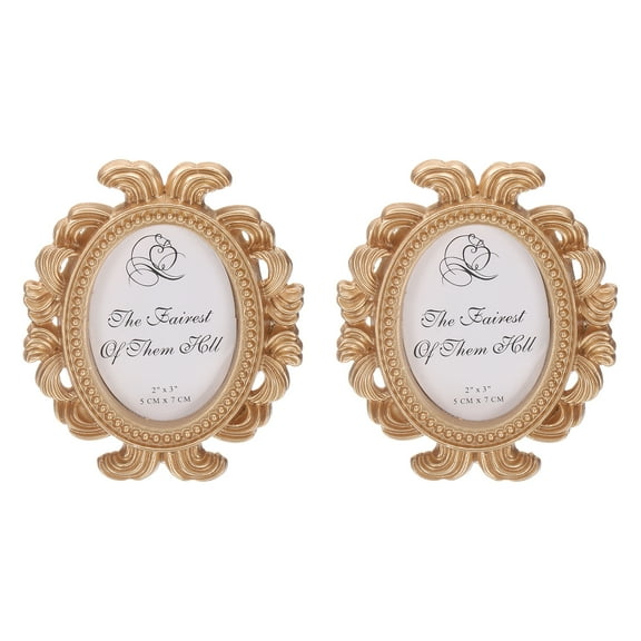 2 Pack Vintage Resin Picture Frames, 3.7" x 3.1" Mini Picture Frames, Gold