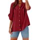 thumbnail image 3 of Conjuntos de maestra/o,Camisa de mezcla de lino para mujer, túnica con cuello en V y manga 3/4, tela de poliéster, blusa informal de gran tamaño para el hogar, sopatenor, 3 of 8