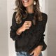 thumbnail image 2 of Blusa tipo jersey para mujer, Top con cuello redondo, manga larga acampanada, cuello redondo hueco, blusa acampanada de encaje de manga larga, negro XL, 2 of 4