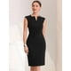 thumbnail image 3 of Vestido de trabajo de oficina con cuello en V y manga casquillo plisada para mujer Negro L Allegra K, 3 of 6