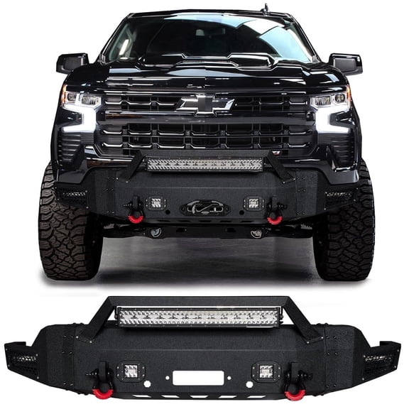 Vijay Compatible with 2022-2023-2024-2025-2026 Chevrolet Silverado 1500 Front Bumper Textured Black Steel with 5xLights and 2xD-rings