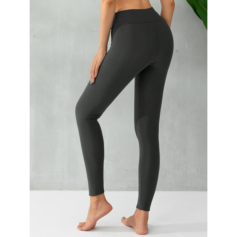 TheFound Women's Fleece Lined Leggings Thermal Warm High Waist Slim Fit  Winter Long Pants Athletic Jogger Yoga Pants Light Gray L