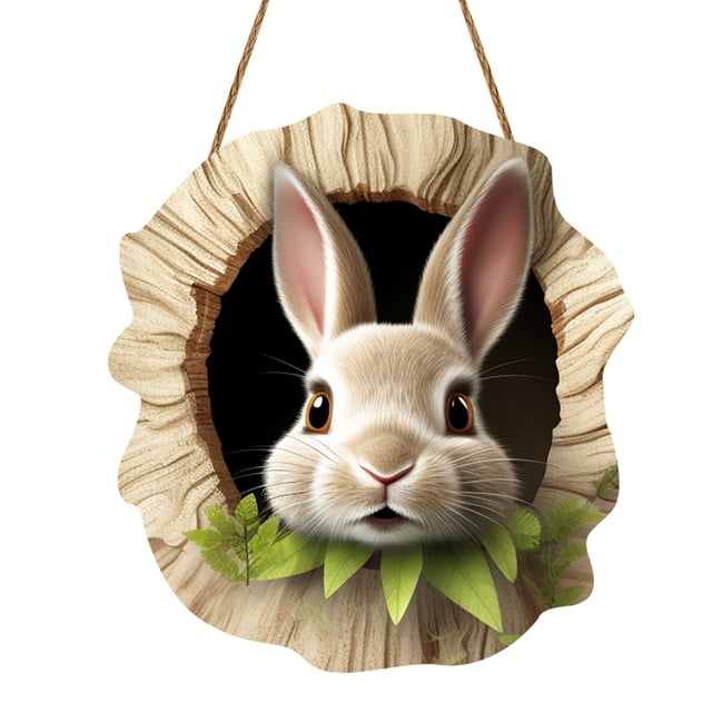 Ltdhehe Easter Bunny Rabbit Hole Door Sign Wooden Easter For Festive Home & Party Entrance 30x30cm