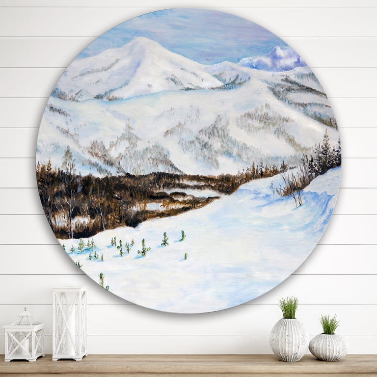 絵画 Winter Mountain Designart Snow-Capped Mountains Winter Landscape Metal Wall Art