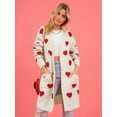 thumbnail image 4 of Women'S Cute Heart Long Cardigan Sweater V Neck Open Front Ribbed Knit Sweater Coats with Pockets  M, 4 of 8