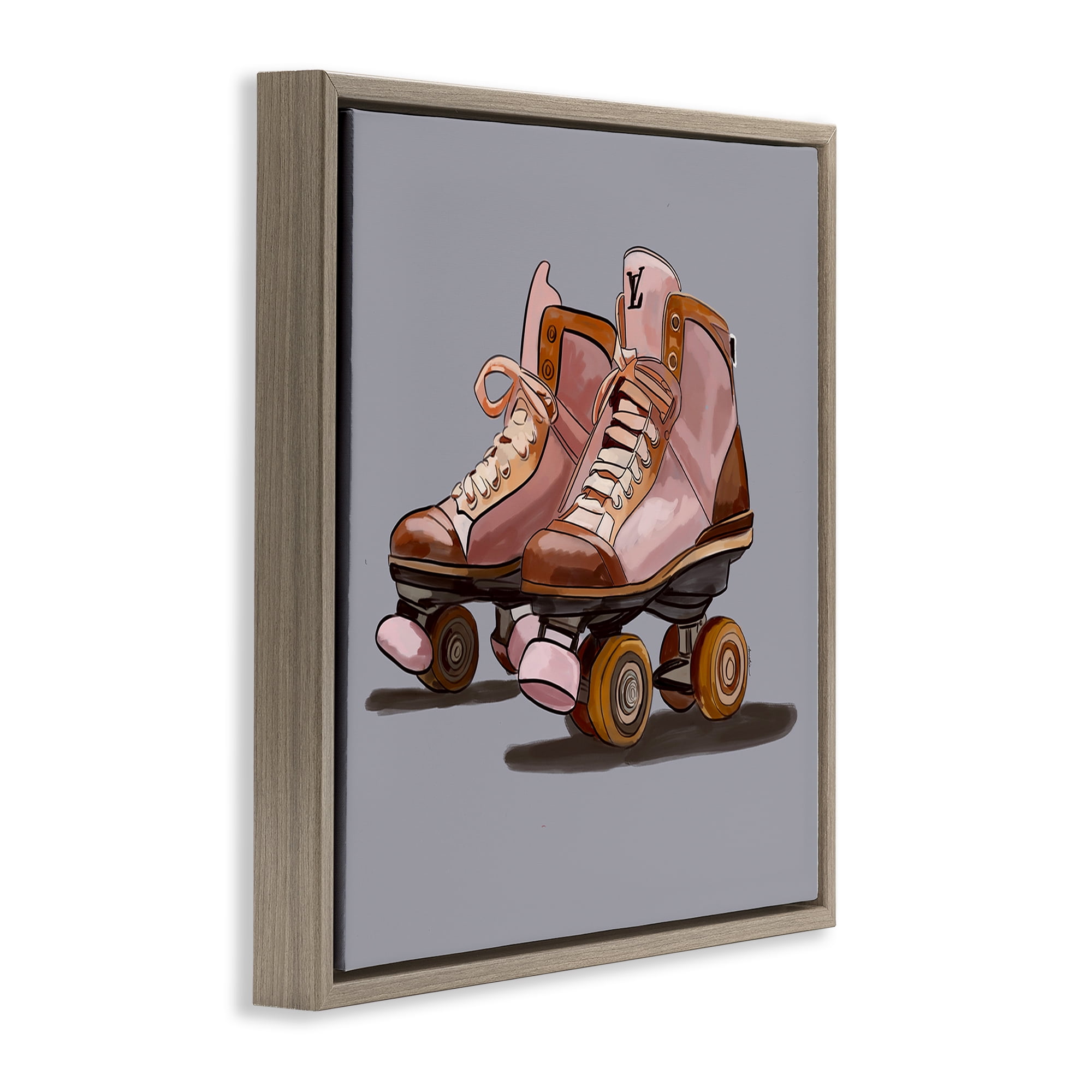 Stupell Industries Roller Skates on Grey Sports Painting Brown Floater Framed Art Print Wall Art, 18 x 18