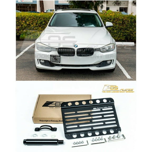 Extreme Online Store Replacement for 2012-2015 BMW F30 F31 3-Series Pre-LCI Base Models | EOS Plate Version 1 Mid Sized Front Bumper Tow Hook License Plate Relocator Mount Bracket