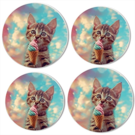 

BaHomeck Electric Stove Burner Covers Set of 4 Round Metal Gas Stove Burner Covers 8 Inch and 10 Inch Kitchen Decor Kitten Holding Ice Cream Cone In Paws