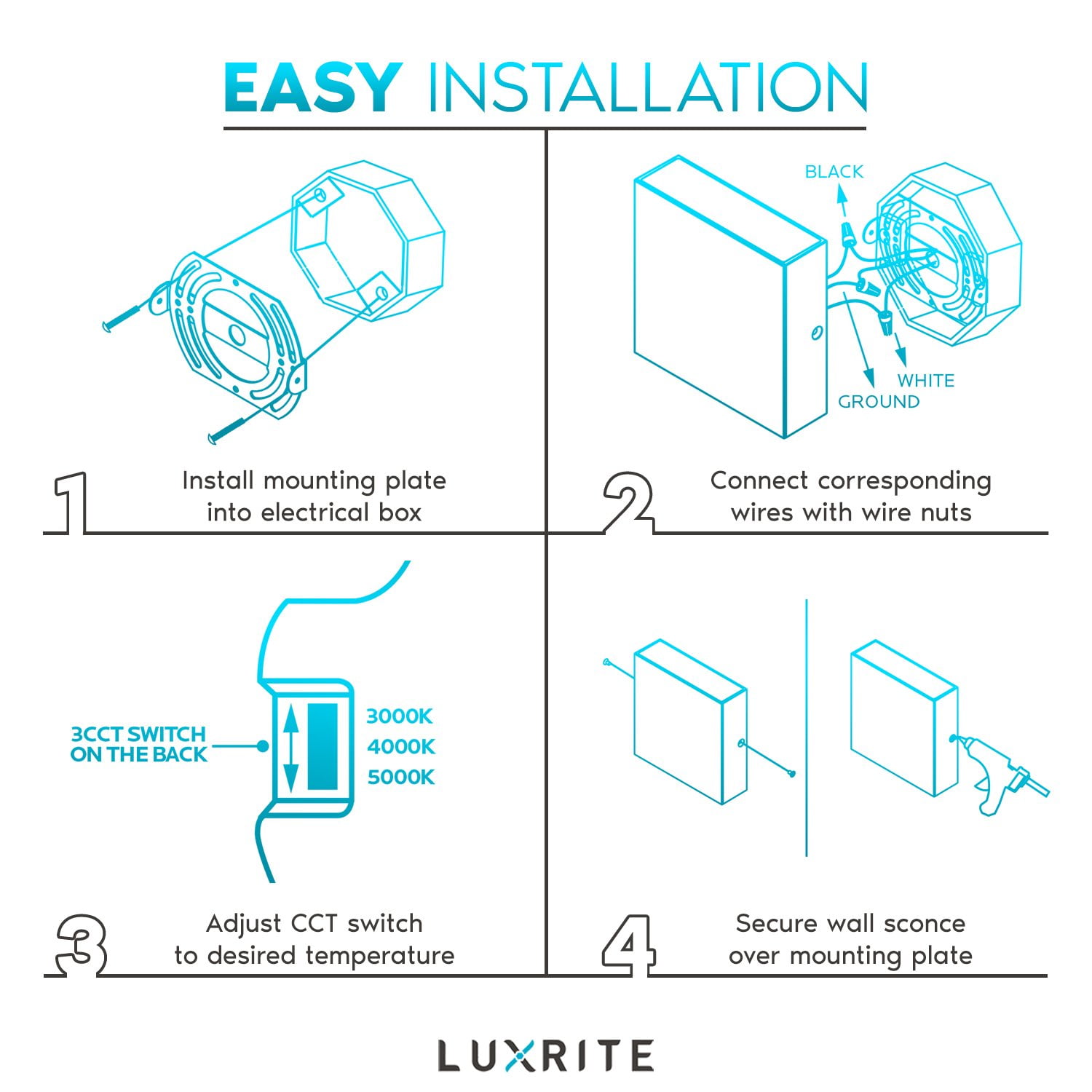 Luxrite Square LED Up and Down Wall Sconce, 3 Color Selectable, 15W, 1000 Lumens, ETL Listed, Wet Rated - White