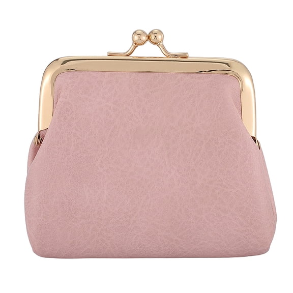 Kiss Lock Coin Wallet 4.5x5 inch Pink PU Leather Small Change Purse with Clasp Closure Coin Organizer Portable Tiny Mini Wallet Key Holder for Storing Jewelry Keys Cash Cards Clutch Travel DIY
