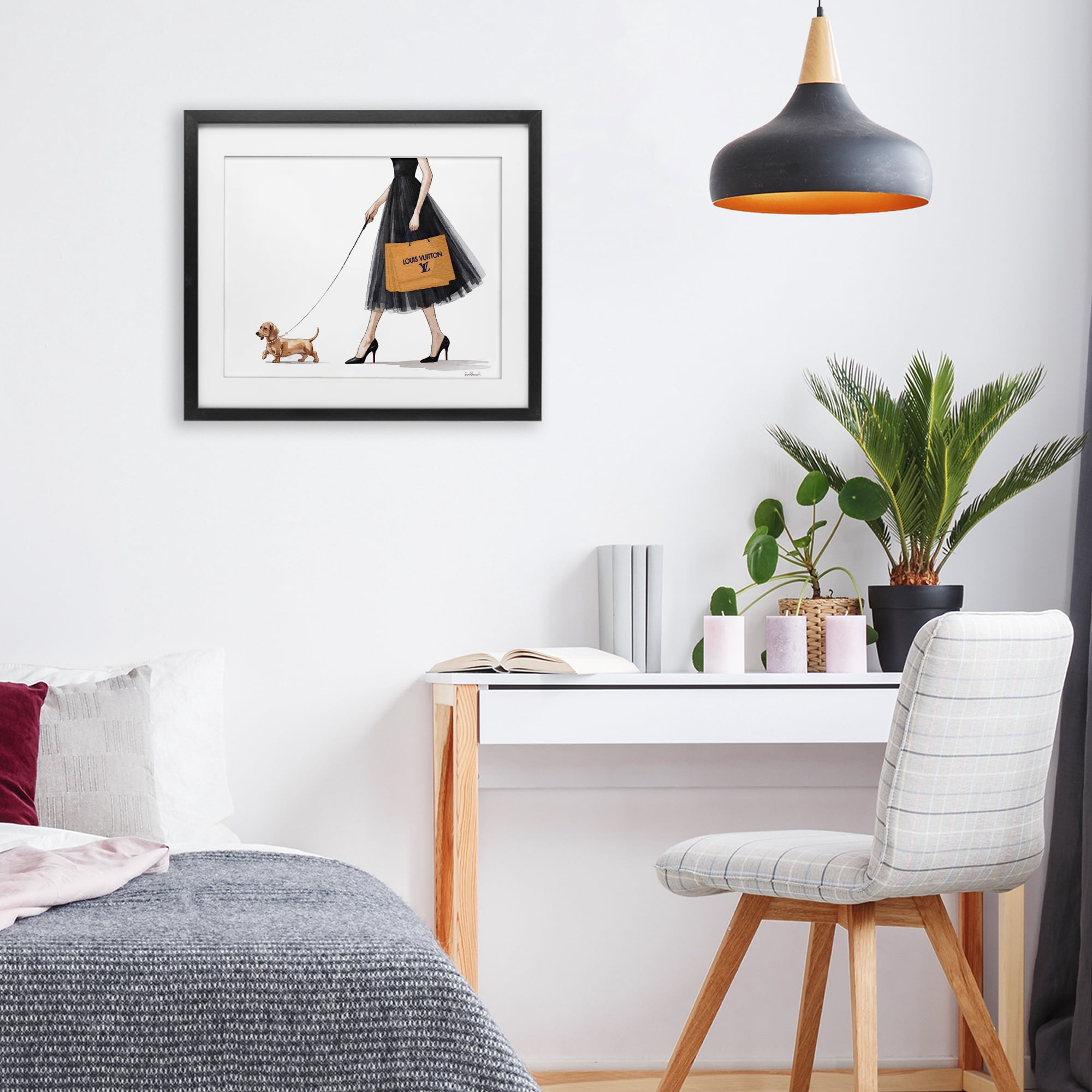 Stupell Industries Fashionable Dog Walking Black Framed Print Under Glass, design by Amanda Greenwood